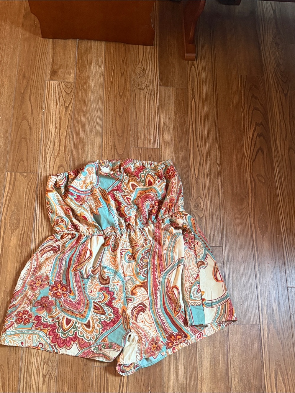 Strapless Paisley Print Women’s Skirt - Coral, Teal & Cream
